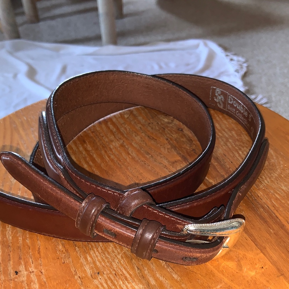 DOUBLE S western Brown Leather Men's Belt size 42 silver buckle